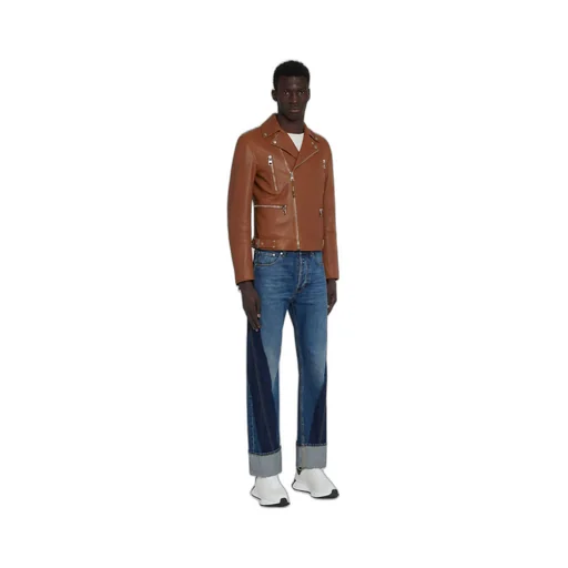 Zip-Up Leather Biker Jacket