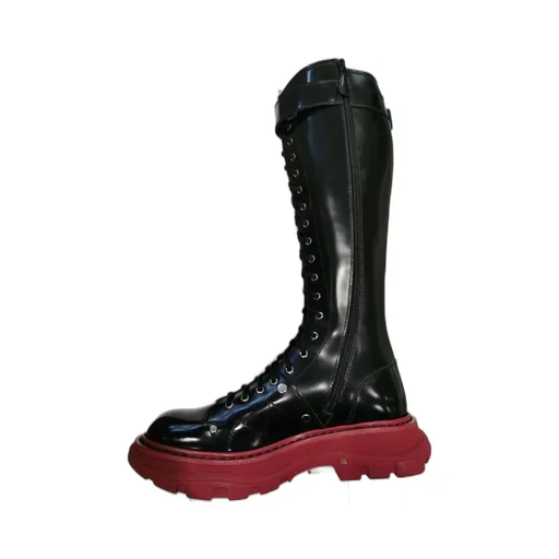 Lacing Leather Knee-Length Boots