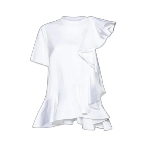 Asymmetric Ruffled Crewneck Top