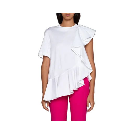 Asymmetric Ruffled Crewneck Top