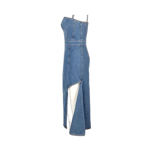 Slit Detailed Denim Dress