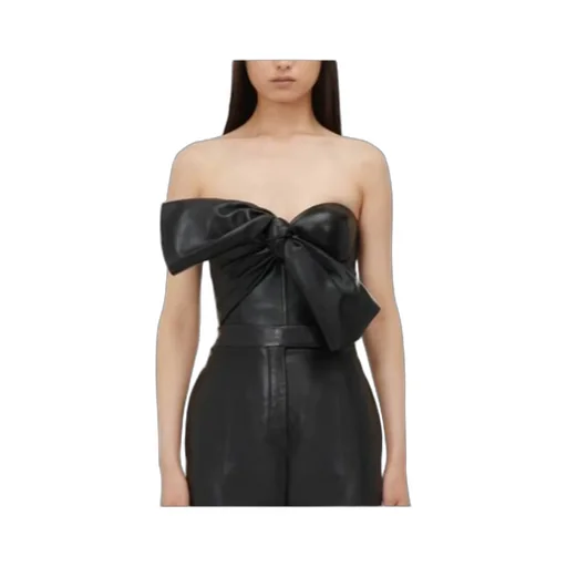 Knotted-Bow Leather Corset Top