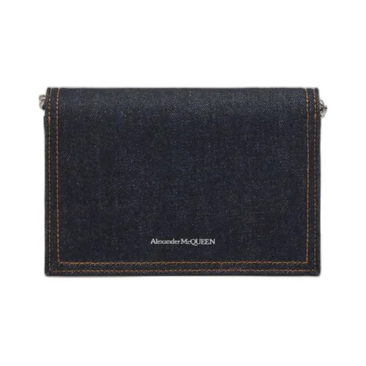 Small Logo Printed Denim Satchel Bag