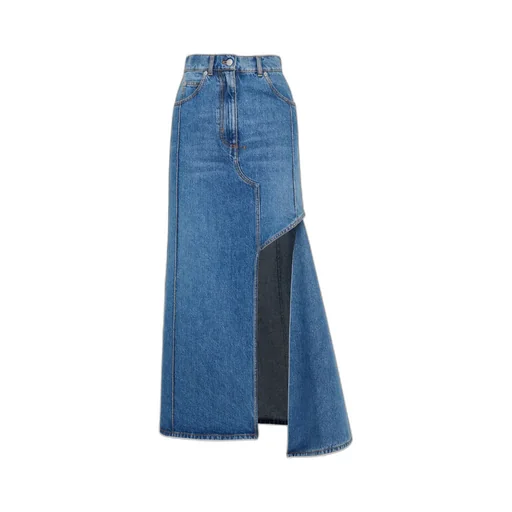 Slashed Cut-Out Denim Midi Skirt