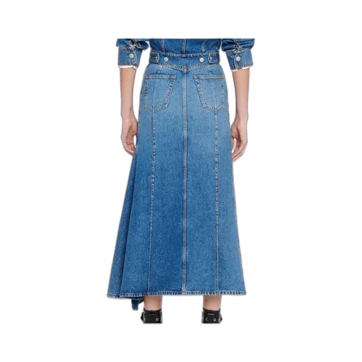 Slashed Cut-Out Denim Midi Skirt