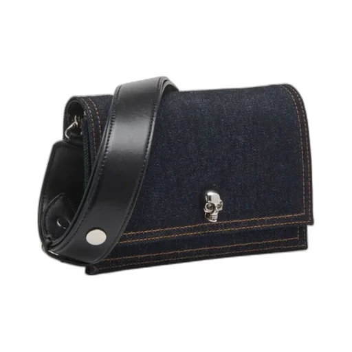 Small Logo Printed Denim Satchel Bag