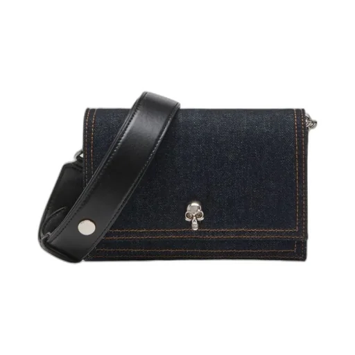 Small Logo Printed Denim Satchel Bag