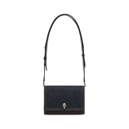 Small Logo Printed Denim Satchel Bag