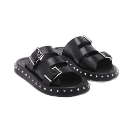 Stud Embellished Double Buckled Sandals