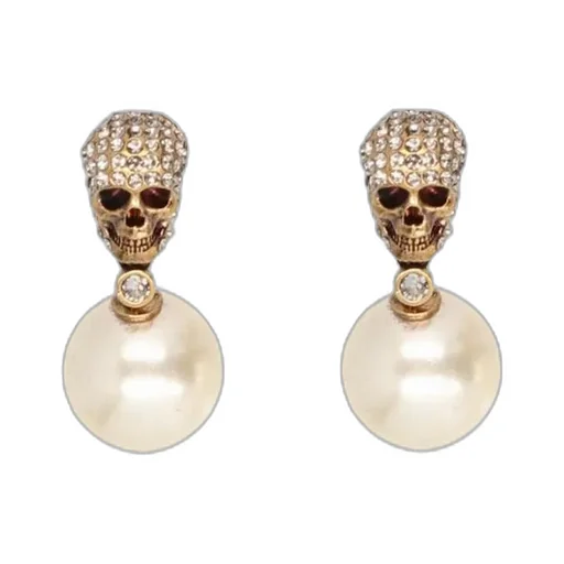 Pearl Pavé Skull Detailed Earrings