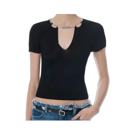Chain-Linked V-Neck Ribbed Top