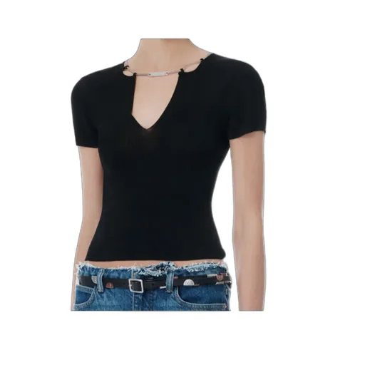 Chain-Linked V-Neck Ribbed Top