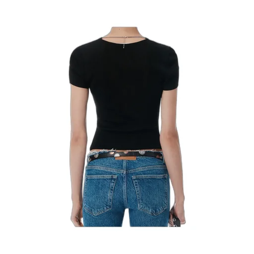 Chain-Linked V-Neck Ribbed Top