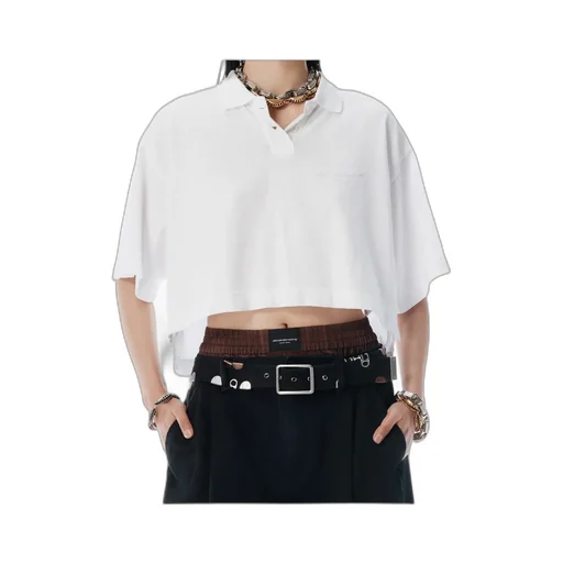 Short-Sleeved Cropped Polo Shirt