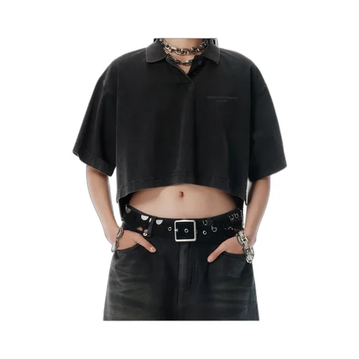Short-Sleeved Cropped Polo Shirt