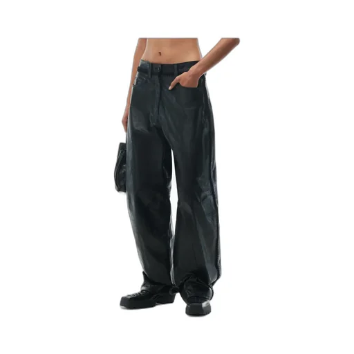Low-Waist Crocheted Leather Pants