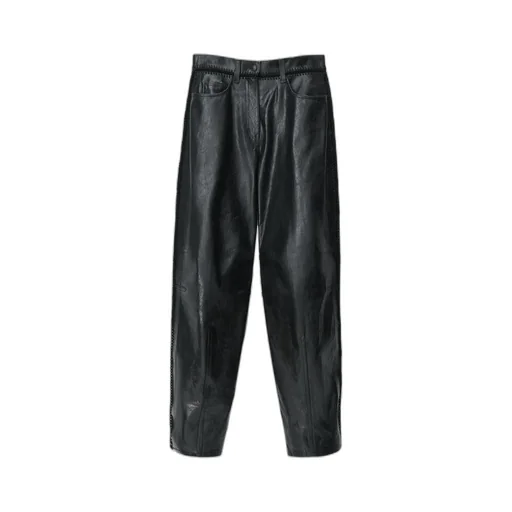 Low-Waist Crocheted Leather Pants