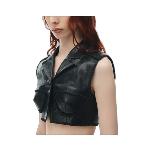 Sleeveless Short Leather Vest