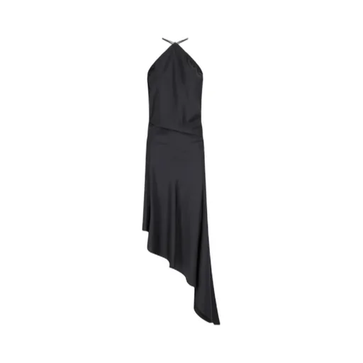 Asymmetric Sleeveless Satin Midi Dress