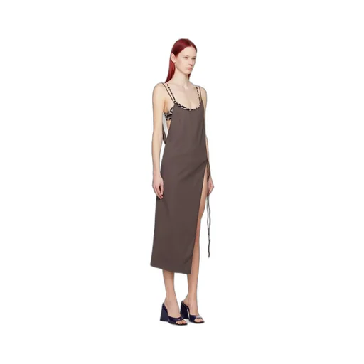 Asymmetrical-Neck Sleeveless Midi Dress