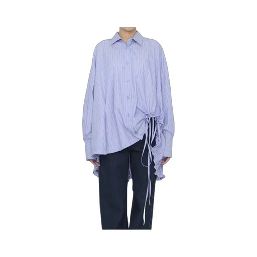 Striped Drawstring-Hem Asymmetric Shirt