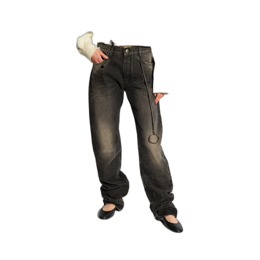 Mid-Rise Tapered-Leg Ring-Embellished Jeans