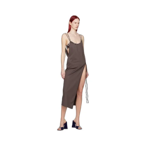 Asymmetrical-Neck Sleeveless Midi Dress