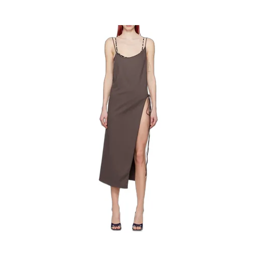 Asymmetrical-Neck Sleeveless Midi Dress
