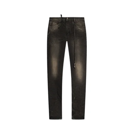 Mid-Rise Tapered-Leg Ring-Embellished Jeans