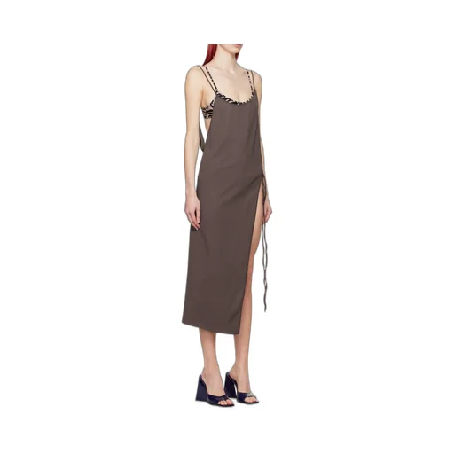 Asymmetrical-Neck Sleeveless Midi Dress