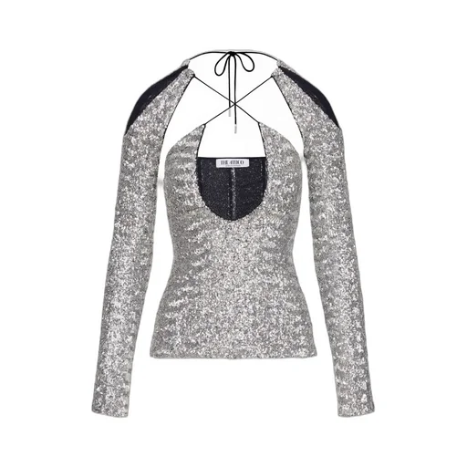 Sequin Embellished Cut-Out Detailed Top