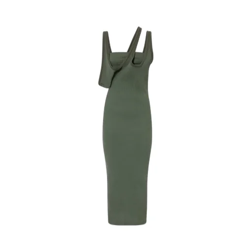 Ribbed Asymmetric Midi Dress