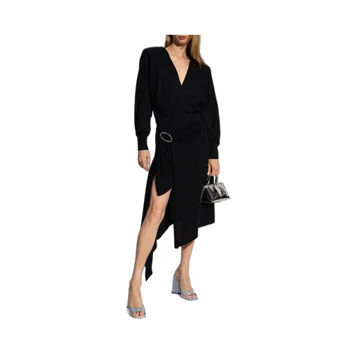 Asymmetric Hem Wrap Midi Dress