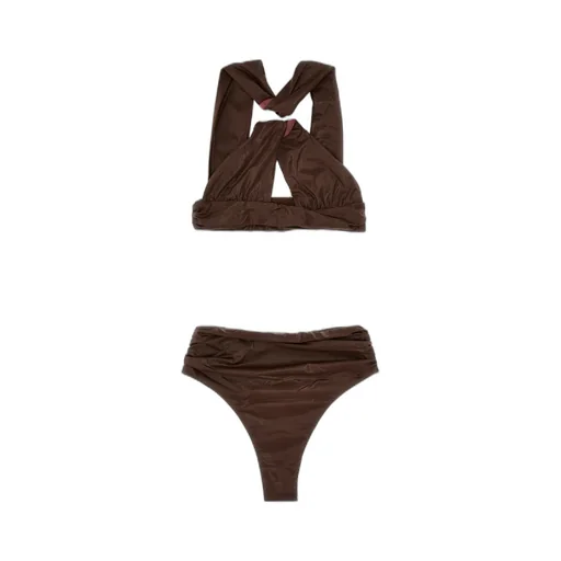 Cross Strap Faux-Leather Bikini Set