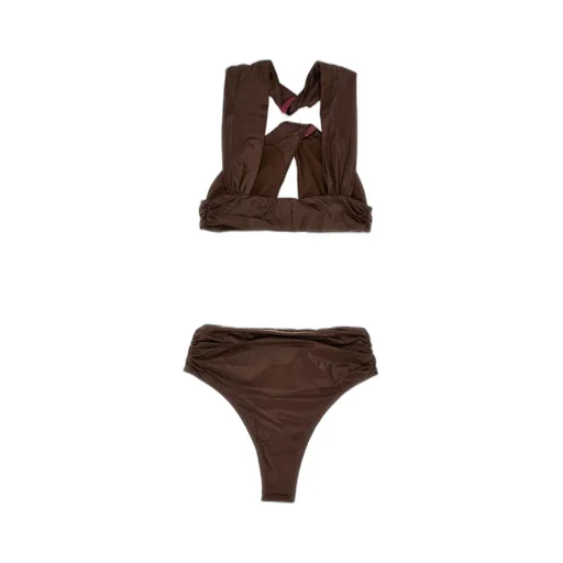 Cross Strap Faux-Leather Bikini Set