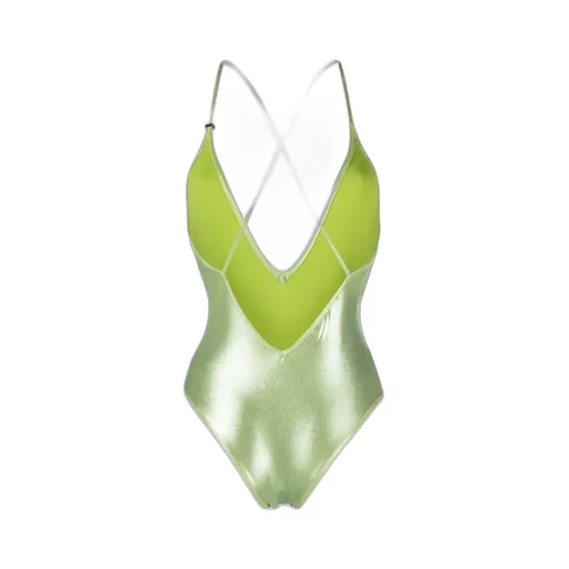 Metallic V-Neck One-Piece Swimsuit