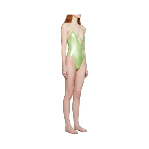 Metallic V-Neck One-Piece Swimsuit