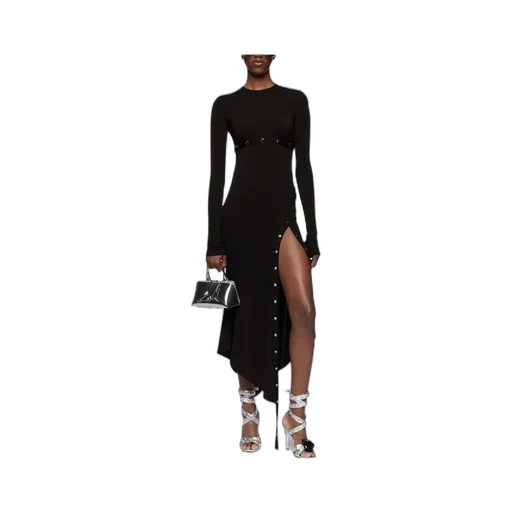 Asymmetric Convertible Long-Sleeved Midi Dress