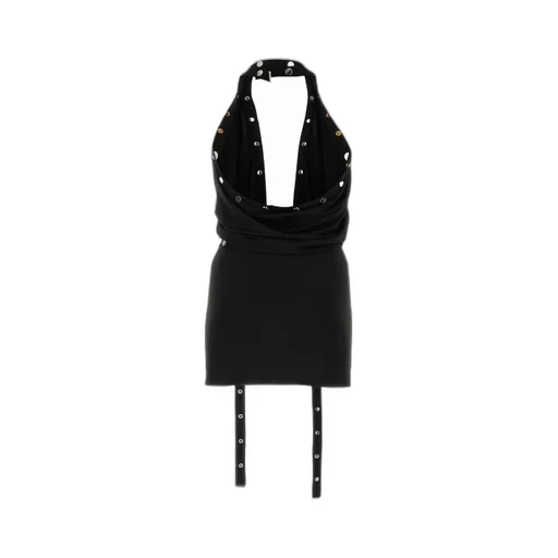 Stud Embellished Crepe Mini Dress