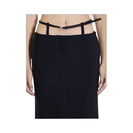 Belted Stretch Midi Skirt