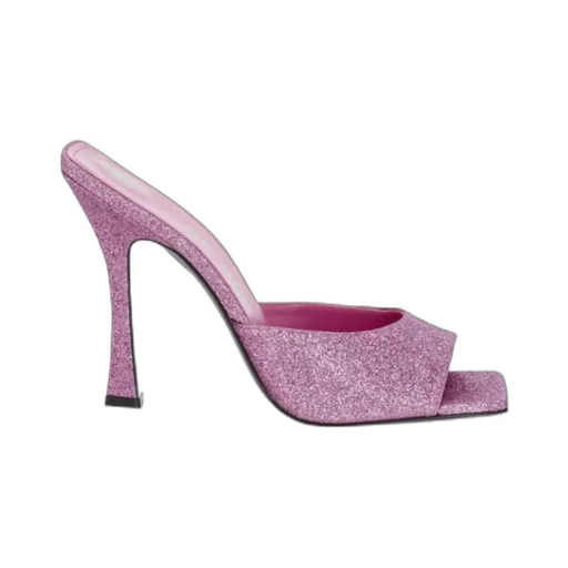 Glittered High-Heeled Open-Toe Mules