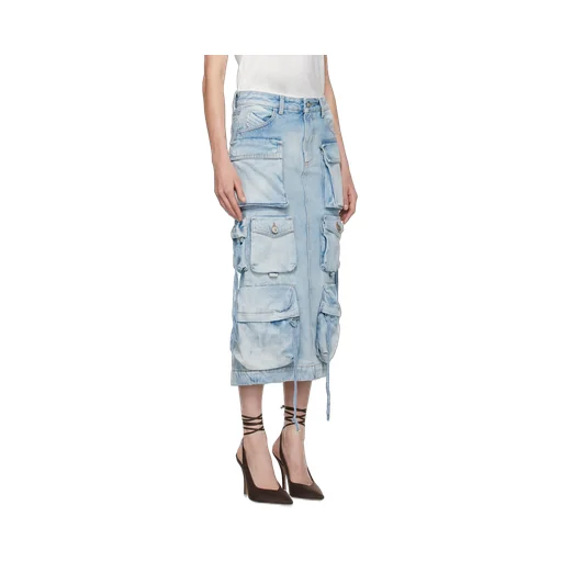 Logo Embroidered Denim Cargo Skirt