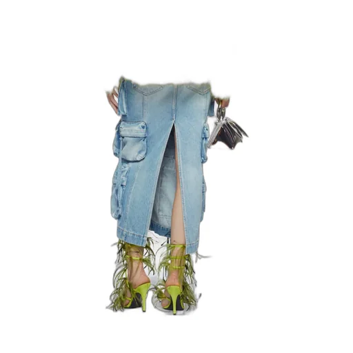 Logo Embroidered Denim Cargo Skirt