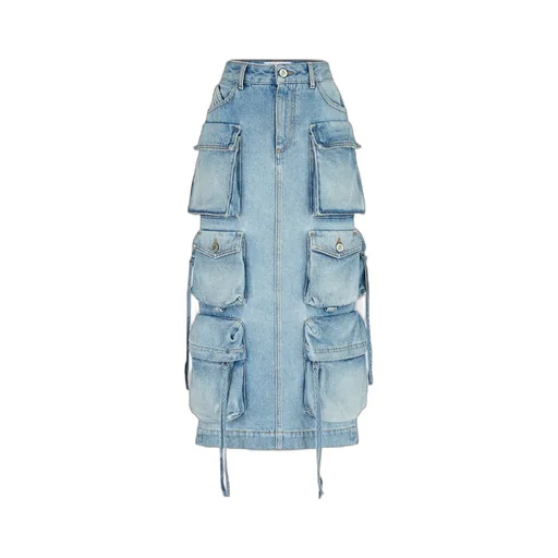 Logo Embroidered Denim Cargo Skirt