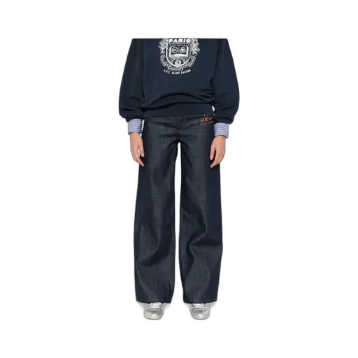 Logo Embroidered Wide-Leg Jeans