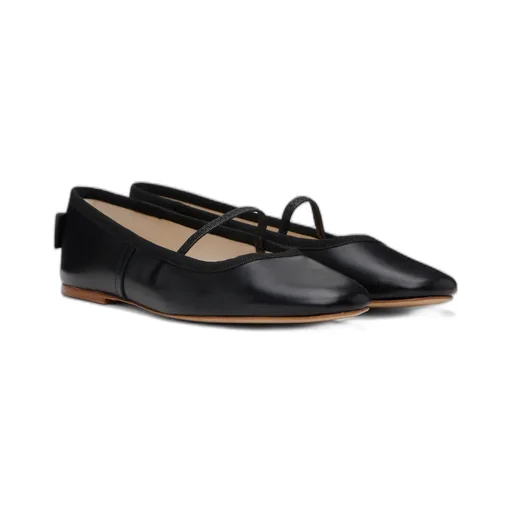 Round-Toe Leather Ballerina Shoes