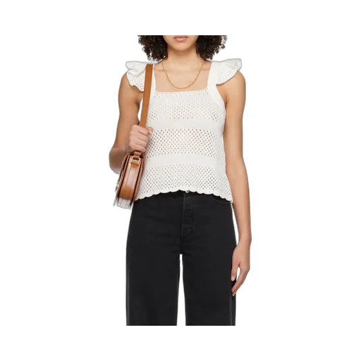 Ruffle-Detailed Open-Knit Top