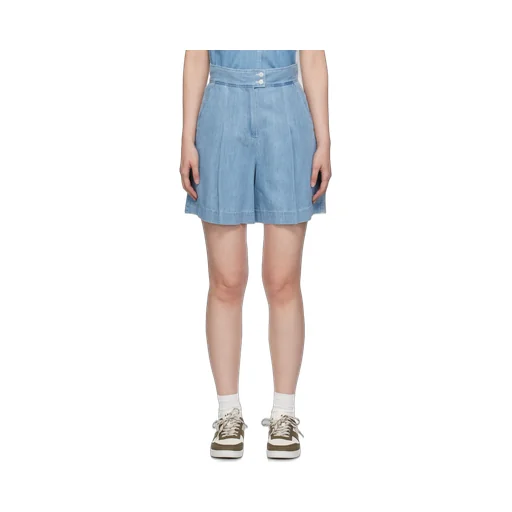 Pleated Denim Shorts