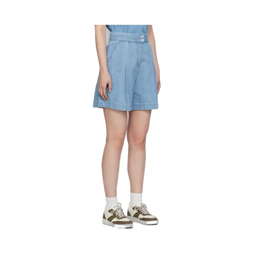 Pleated Denim Shorts