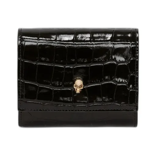 Skull-Charm Embossed Tri-Fold Wallet